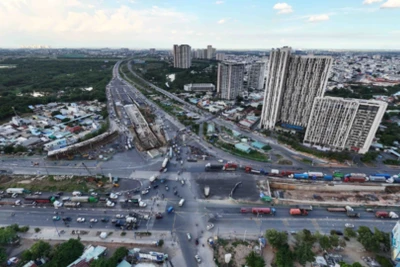 Nút giao An Phú thành phố Thủ Đức, Thành phố Hồ Chí Minh nhìn từ trên cao. (Ảnh: THẾ ANH)