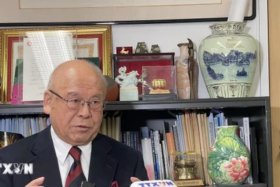 Ông Takebe Tsutomu, Cố vấn đặc biệt Liên minh nghị sĩ hữu nghị Nhật-Việt, Cựu Tổng thư ký Đảng Dân chủ tự do Nhật Bản. (Ảnh: Xuân Giao/TTXVN)