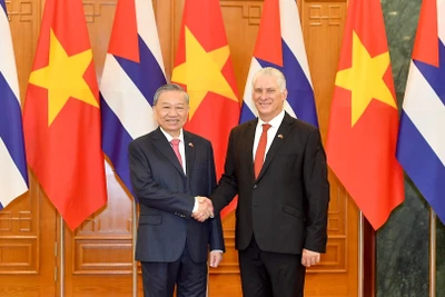 Tổng Bí thư Tô Lâm với Bí thư Thứ nhất, Chủ tịch nước Cộng hòa Cuba Miguel Diaz-Canel Bermudez tại Trụ sở Trung ương Đảng.