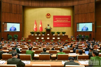 Quang cảnh Hội nghị toàn quốc nghiên cứu, học tập, quán triệt và triển khai thực hiện Nghị quyết Đại hội XIV của Đảng. (Ảnh: DUY LINH)