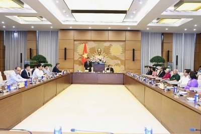 Phó Chủ tịch Quốc hội Vũ Hồng Thanh phát biểu tại cuộc gặp mặt.