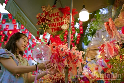 Người dân chọn lựa đồ chơi Trung Thu trên phố Hàng Mã.