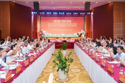 Các đại biểu biểu quyết tại hội nghị.