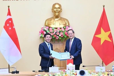 Bộ trưởng Công thương Nguyễn Hồng Diên và Bộ trưởng Công thương phụ trách năng lượng và khoa học-công nghệ Singapore Tan See Leng.