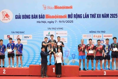 Ban tổ chức trao thưởng nội dung đồng đội nam nâng cao.