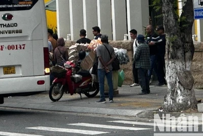 Tình trạng bán hàng rong tại khu vực đường Trần Quý Cáp, phường Hải Châu, thành phố Đà Nẵng. (Ảnh: ANH ĐÀO)