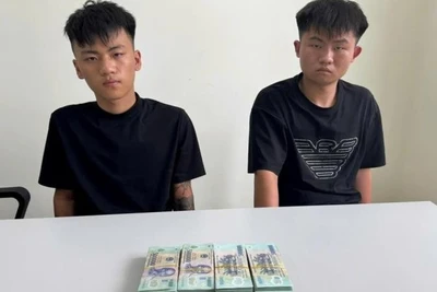 Hai đối tượng và tang vật vụ trộm. (Ảnh: Công an cung cấp)