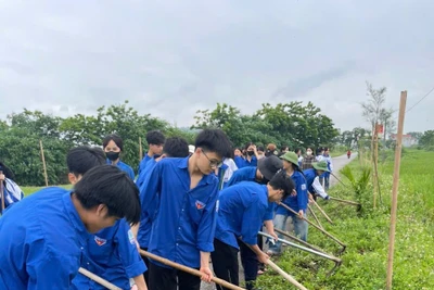 Thanh niên Bắc Giang chung sức vệ sinh môi trường, bảo vệ cảnh quan nông thôn. (Nguồn: Tỉnh đoàn Bắc Giang)