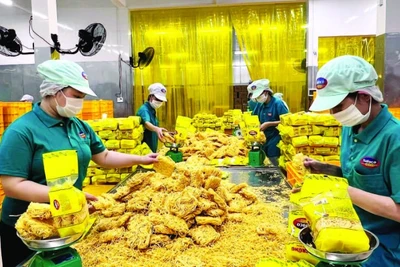 Công nhân Công ty cổ phần Lương thực thực phẩm SAFOCO làm việc trong một dây chuyền sản xuất. (Ảnh CTV)