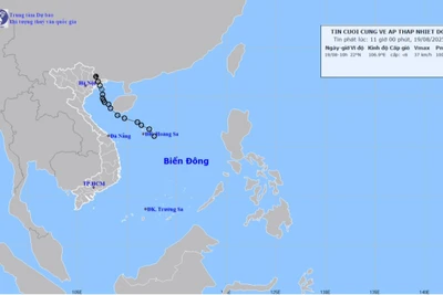 Bản đồ quỹ đạo áp thấp nhiệt đới tính đến 11 giờ ngày 19/8.