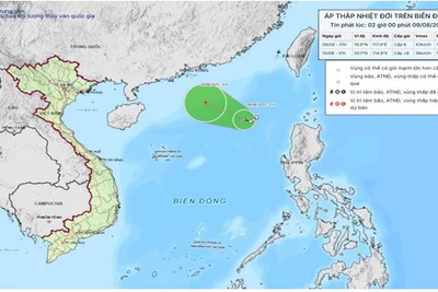 Bản đồ dự báo quỹ đạo và cường độ áp thấp nhiệt đới lúc 2 giờ ngày 9/8.