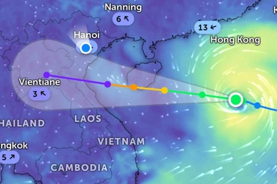 Vị trí hiện tại bão số 5. (Ảnh Zoom Earth)