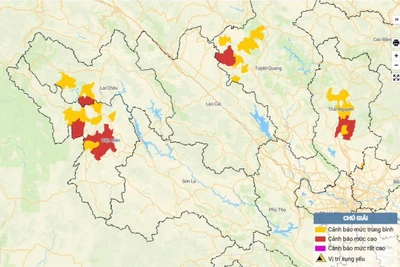 Bản đồ nguy cơ lũ quét, sạt lở đất đá trên các khu vực.