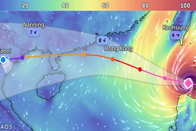 Vị trí siêu bão Ragasa lúc 14 giờ 30 phút ngày 22/9. (Ảnh: Zoom Earth)