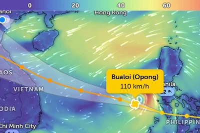 Vị trí bão Bualoi lúc 20 giờ 30 phút ngày 26/9. (Ảnh Zoom Earth)