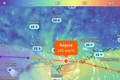 Vị trí tâm bão số 9 lúc 20 giờ ngày 24/9. (Ảnh Zoom Earth)