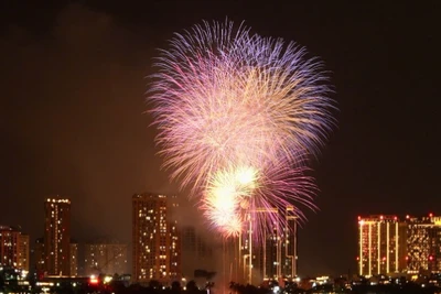 Pháo hoa thắp sáng bầu trời hồ Tây.