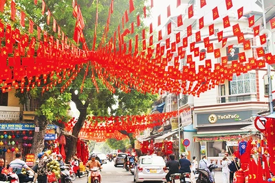 Đường phố Hà Nội trang trí rực rỡ cờ hoa mừng Quốc khánh.