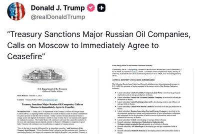 Tổng thống Mỹ Donald Trump viết trên mạng xã hội Truth về lệnh trừng phạt mới nhắm vào Nga.