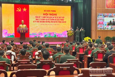 Điểm cầu Hà Nội trực tiếp tại Bộ Quốc phòng, Hà Nội. (Ảnh: HNV)