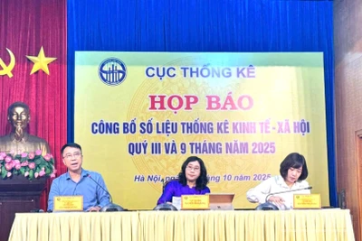 Đại diện lãnh đạo Cục Thống kê trả lời câu hỏi của báo chí tại họp báo. (Ảnh: HNV)