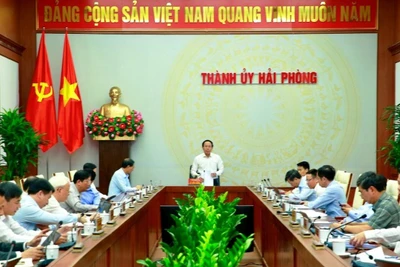 Quang cảnh phiên họp của Ban Chỉ đạo của Thành ủy Hải Phòng về công tác bầu cử đại biểu Quốc hội khóa XVI và đại biểu Hội đồng nhân dân các cấp nhiệm kỳ 2026-2031 tại thành phố Hải Phòng. (Ảnh: DUY THÍNH)