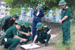 Đoàn khảo sát đối chiếu thực địa tại hiện trường. (Ảnh: Bộ Chỉ huy quân sự thành phố Huế)