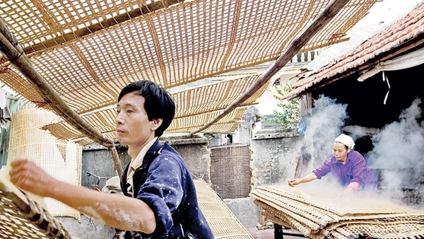 Sản xuất tại làng nghề miến Cự Ðà. Ảnh: Thành Phương