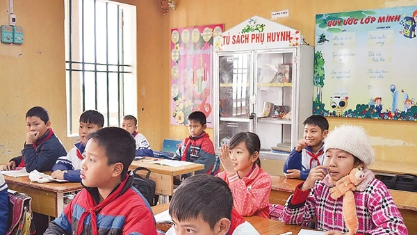 Tủ sách phụ huynh được đặt trong các lớp học của Trường tiểu học Thụy Phong.