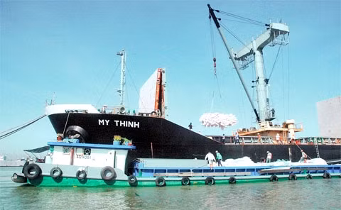 Bốc dỡ hàng trên tàu.