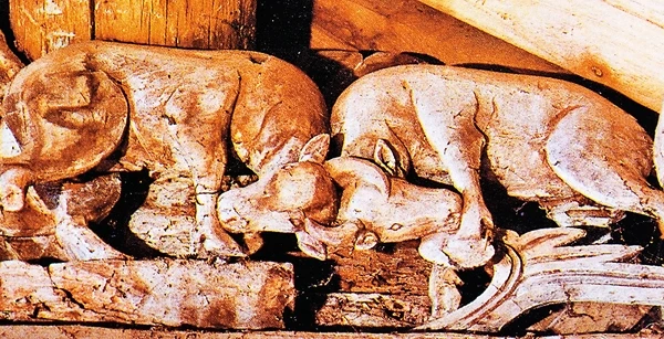  Chọi trâu - chạm khắc gỗ ở đình làng Liên Hiệp (Hà Tây trước đây). 