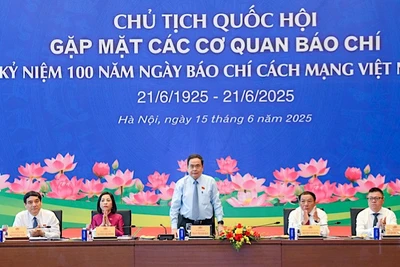 Chủ tịch Quốc hội Trần Thanh Mẫn và các đại biểu chủ trì gặp mặt. (Ảnh: DUY LINH)