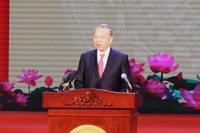 Tổng Bí thư Tô Lâm phát biểu tại buổi lễ. (Ảnh: VGP)
