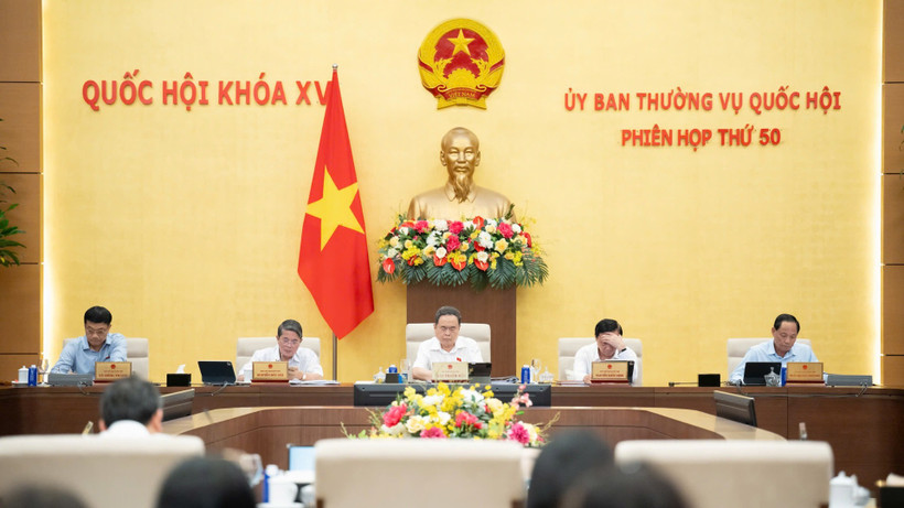 Chủ tịch Quốc hội Trần Thanh Mẫn và các Phó Chủ tịch Quốc hội tại Phiên họp. (Ảnh: DUY LINH)