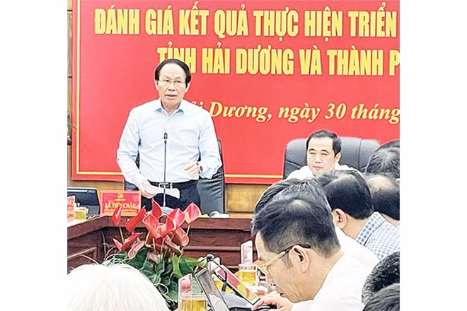 Ban Thường vụ Tỉnh ủy Hải Dương và Ban Thường vụ Thành ủy Hải Phòng họp đánh giá kết quả thực hiện Đề án sáp nhập 2 địa phương.