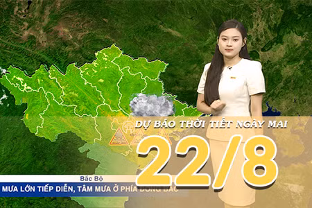 [Video] Dự báo thời tiết đêm nay và ngày mai ngày 22/8/2026: Áp thấp nhiệt đới di chuyển chậm trên Vịnh Bắc Bộ