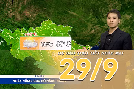 [Video] Dự báo thời tiết đêm nay và ngày mai 29/9/2026: Mưa giảm, nắng tăng trên cả ba miền