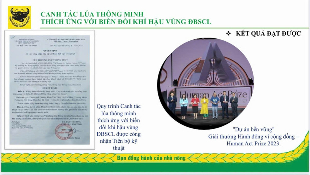 Quy trình canh tác lúa thông minh thích ứng với biến đổi khí hậu vùng Đồng bằng sông Cửu Long được Bộ Nông nghiệp và Môi trường công nhận là Tiến bộ kỹ thuật là một minh chứng cho nỗ lực vì cộng đồng của Công ty cổ phần phân bón Bình Điền cad9d1cb7086c7d89e97-2991.jpg