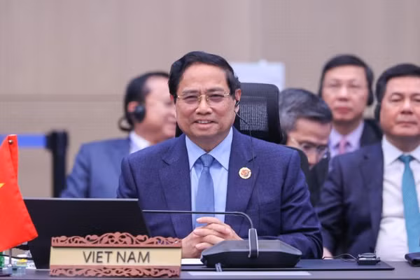 Thủ tướng Phạm Minh Chính phát biểu ý kiến tại Hội nghị Cấp cao ASEAN-Hàn Quốc lần thứ 26. (Ảnh: VGP/Nhật Bắc)