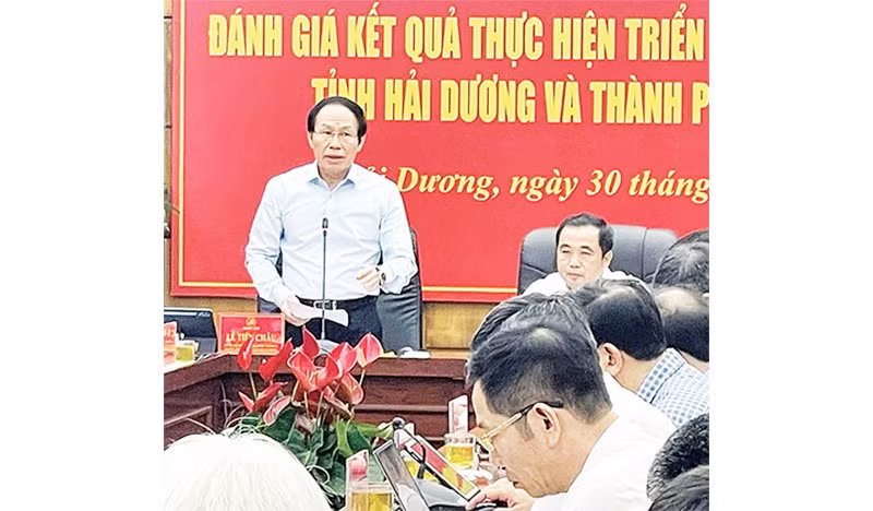 Ban Thường vụ Tỉnh ủy Hải Dương và Ban Thường vụ Thành ủy Hải Phòng họp đánh giá kết quả thực hiện Đề án sáp nhập 2 địa phương.