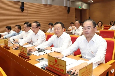 Các đại biểu Hội đồng nhân dân thành phố biểu quyết thông qua Nghị quyết.