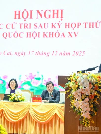 Thường trực Ban Bí thư Trần Cẩm Tú phát biểu trả lời ý kiến, kiến nghị của cử tri. (Ảnh: DUY LINH)