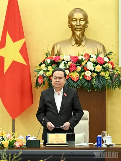 Chủ tịch Quốc hội, Chủ tịch Hội đồng Bầu cử quốc gia Trần Thanh Mẫn phát biểu kết luận hội nghị. (Ảnh: DUY LINH)