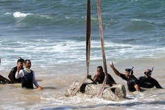 Tàn tích của thành phố cổ có niên đại hơn 2.000 năm được phát hiện dưới nước, ngoài khơi bờ biển Alexandria, Ai Cập ngày 21/8/2025. (Ảnh: THX/TTXVN)