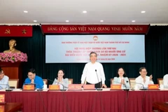 Đồng chí Nguyễn Phước Lộc và các đồng chí chủ tọa hội nghị hiệp thương lần thứ 2. (Ảnh: QUỐC THANH)