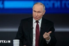 Tổng thống Nga Vladimir Putin phát biểu tại thủ đô Moskva. (Ảnh: THX/TTXVN)