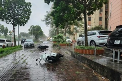 Phương tiện giao thông bị quật đổ do gió mạnh tại khu vực Cổ Nhuế, chiều 19/7/2025. (Ảnh: Báo Nhân Dân)