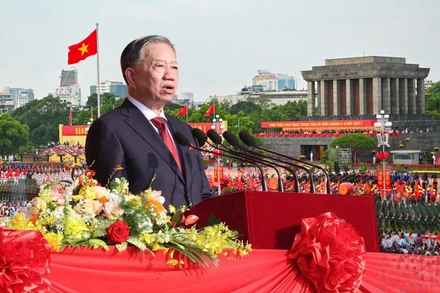 Tổng Bí thư Tô Lâm đọc Diễn văn Kỷ niệm 80 năm Cách mạng Tháng Tám thành công và Quốc khánh 2/9. (Ảnh: Duy Linh)