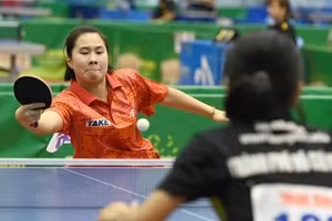 Trận thi đấu tại nội dung đồng đội nữ giữa Hà Nội 1 với TP Hồ Chí Minh 3.