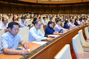 Các đại biểu Quốc hội biểu quyết thông qua Luật sửa đổi, bổ sung một số điều của Luật Sở hữu trí tuệ, sáng 16/6. (Ảnh: LINH KHOA)